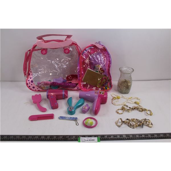 Pink Translucent Kid's Backpack w/ Disney Princess Pencil Case, Clear Plastic Barbie Children's Bag 