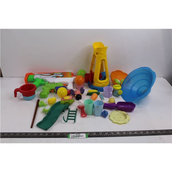(2) Water Guns, Assorted Children's Kitchen Toys, Assorted Rubber Toys