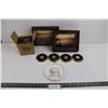 Image 1 : (2) Wooden Picture Frames 9.5"x7.5", Box of Carousel Stir Stix, (4) Canadian Cable Plant Coasters, R