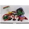 Image 1 : (2) Snowman Stuffies, Make Your Own Snowman Kit, Tambourine, Assorted Christmas Decorations