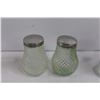 Image 3 : Set of Glass Salt And Pepper Shakers, (2) Syrup Containers, (2) Sugar Containers, & Green Glass Vase