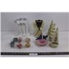 Image 1 : (6) Plastic Sparkly Bird Ornaments, Ceramic Angels Statuette 9.5", Baby Angel Battery Operated Lamp,