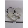 Image 1 : Myott Son & Co. Serving Bowl 9.5", Altrohlau Butter Dish, Assorted Glass Dishes, & Metal Serving Dis