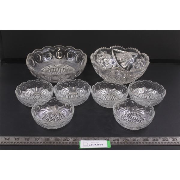 (6) Small Glass Serving Bowls 5" & (2) Glass Serving Bowls 8.5"