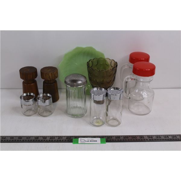 Wooden Salt & Pepper Shakers, Glass Salt And Pepper Shakers 2.5", Glass Salt And Pepper Shakers 5", 