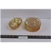 Image 1 : Amber Glass Candy Dish w/Lid & Marigold Carnival Glass Rose Vanity Box
