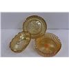 Image 2 : Amber Glass Candy Dish w/Lid & Marigold Carnival Glass Rose Vanity Box