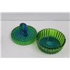 Image 2 : Blue/Green Glass Swan Vanity Box & Blue Basket Shaped Glass Dish