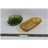 Image 1 : Avocado Glass Nappy & Divided Dish, & Marigold Carnival Glass Oval Dish