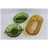 Image 2 : Avocado Glass Nappy & Divided Dish, & Marigold Carnival Glass Oval Dish