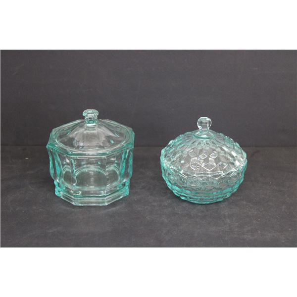 Teal Concord Octagon Candy Dish w Lid and Teal Whitehall Candy Dish w/ Lid