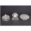 Image 1 : Avon Crystal Vanity Box w/Lid, Pressed Glass Candy Dish, Cut Glass Clock