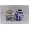 Image 3 : (3) Dark Wooden Candle Holders, Ceramic Two's Company Napkin Holder, Ceramic Serving Plate 12.5"x8",