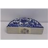 Image 5 : (3) Dark Wooden Candle Holders, Ceramic Two's Company Napkin Holder, Ceramic Serving Plate 12.5"x8",