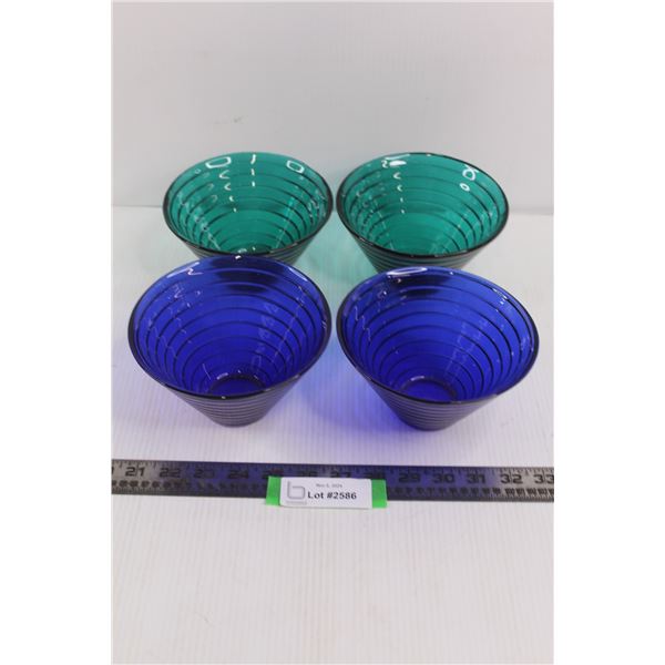 (2) Turquoise Glass Bowls 6" & (2) Blue Glass Bowls 6"