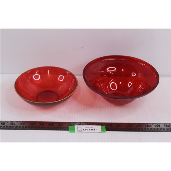 Red Glass Bowl 7" & Red Glass Bowl 8.5"
