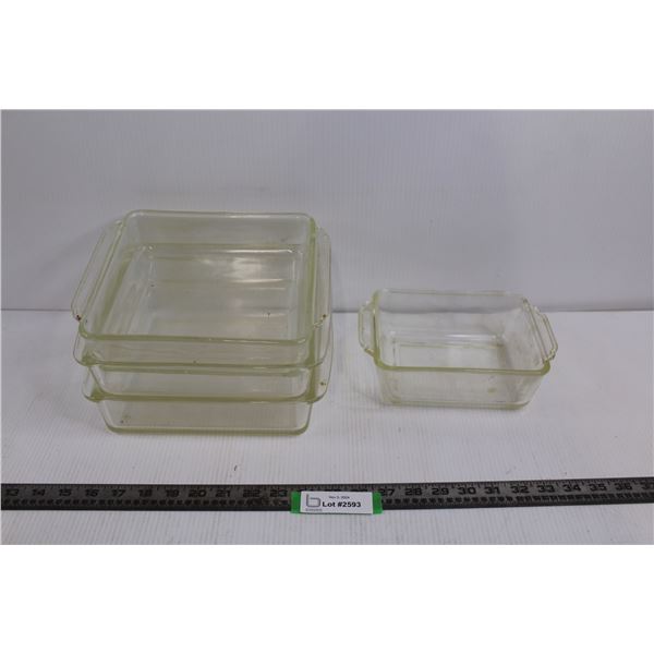 (3) Glass Casserole Dishes 9"x9"x2" & Glass Casserole Dish 7"x6"x2"
