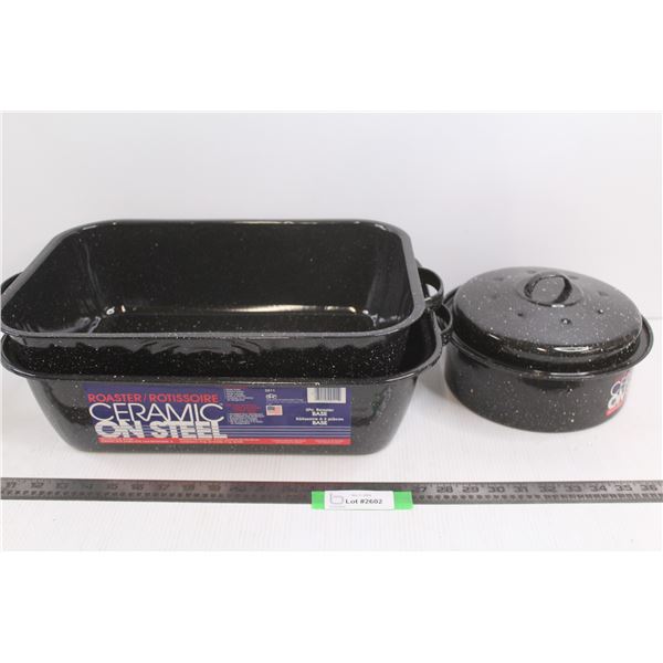 Black Roaster 16"x12",Black Roaster 17.5"x13", & Round Roaster 9.5"x3"