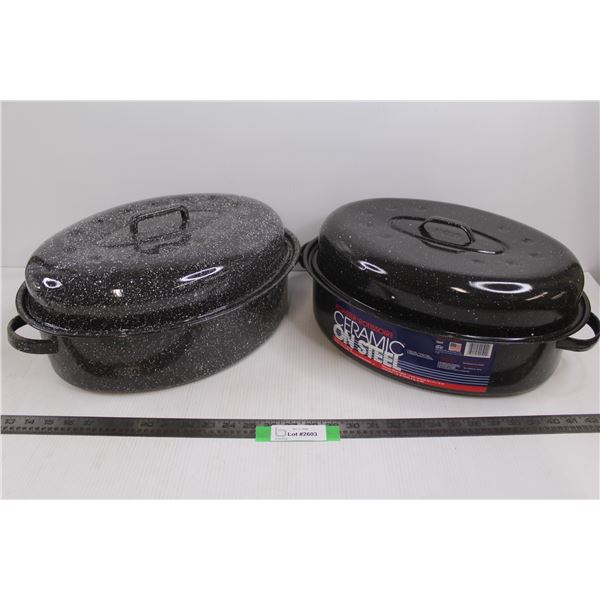 (2) Oval Shaped Roaster  16.5"x12"x5"