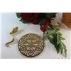 Image 3 : Woven Basket, Brass Trivet and Faux Poinsettia Wreath