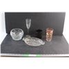 Image 1 : Divided Glass Serving Tray, Glass Bowl, Goblet and (2) Glasses