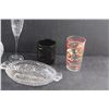 Image 2 : Divided Glass Serving Tray, Glass Bowl, Goblet and (2) Glasses
