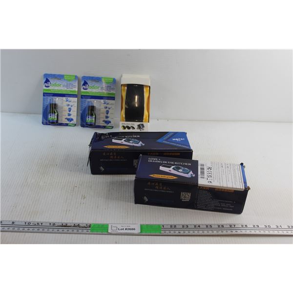 (2) Electric Knife Grinders - As Is, Mobile Phone Holder and (2) Nilodor Neutralizers
