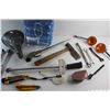 Image 13 : Bike Saddle, Ratchet Wrenches, Hatchet, Handsaw, Box Cutters, Motorcycle Turn Signals, Chalk Line an
