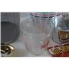 Image 5 : Trash Bin, Woven Basket, (4) Magazines - Golden Glory & Hockey News, Fire King Measuring Cup, Glass 
