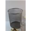 Image 7 : Trash Bin, Woven Basket, (4) Magazines - Golden Glory & Hockey News, Fire King Measuring Cup, Glass 