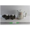 Image 1 : Electric Poly Perk Tea Pot - As Is and (2) Elephant Candle Holders with Candles