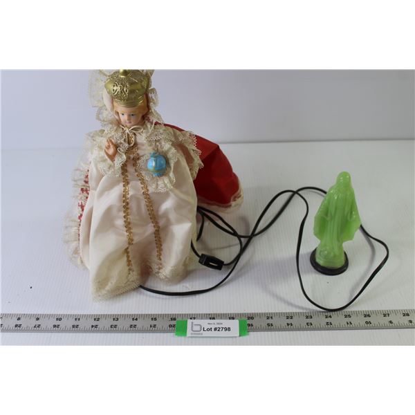Religious Statues (King Child 12" Tall - No Power, Bulb may be Burnt Out; Virgin Mother 6.5")
