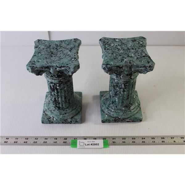 (2) Ceramic Ancient Pillars (Some Chips) 8" Tall