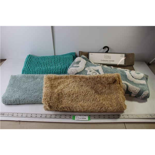 (3) Bath Mats, Set Pillow Shams, Modern Home Cushion Covers Set (Unused)