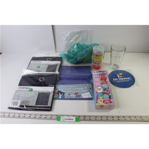 Face Cloths (7 Pack - NIB), Pill Box Kit (Unused), (2) Shoe Storage (NIB), Stickers (NIB), Jar Opene