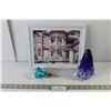 Image 1 : Wine Stopper 5", Glass Penguin Ornament 7" Tall (Broken Beak), Framed Picture 12" x 10"