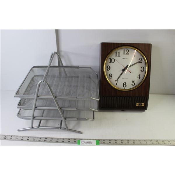 Caravelle Battery Operated Hanging Wall Clock 13.5" x 10" x 2.5", Office Desk Paper File