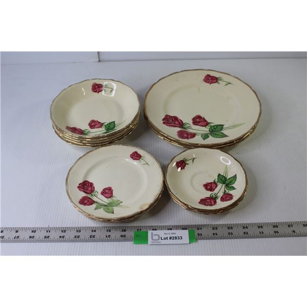 Royal Swan "Anniversary Rose" Fine China (3 Large Plates, 5 Bowls, 4 Small Plates, 3 Saucers) - Warr