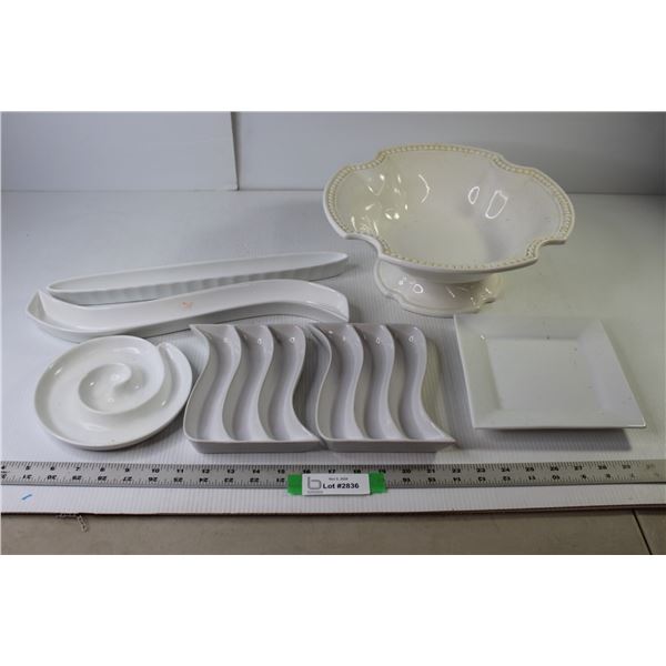(3) Mayfair & Jackson China Serving Dishes, (2) Togo Serving Dishes, Large Fruit Bowl 12.5" Diameter