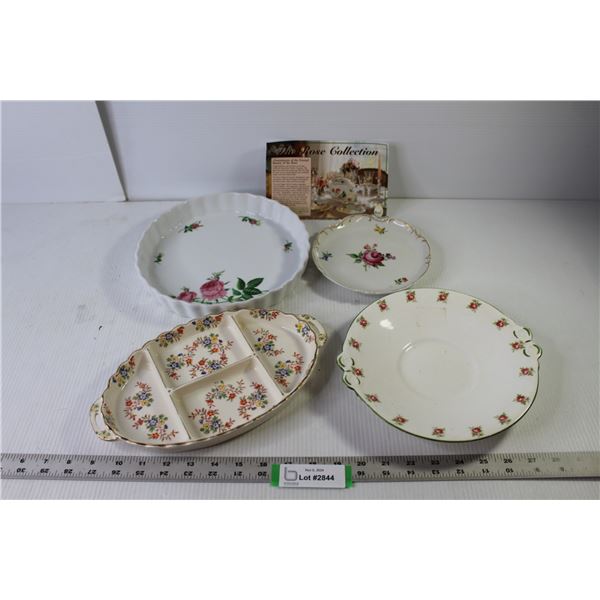 (4) Fine China Serving Dishes With "Rose Collection" Info Sheet