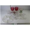 Image 1 : (3) Glass Goblets, (2) Crystal Vases, (3) Glass Coasters, 5-Piece Circle Platter, Glass Cream & Suga