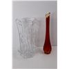 Image 3 : (2) Glass Vases, Crystal Vase Has Tray, Ruby Red Art Glass Vase