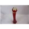 Image 8 : (2) Glass Vases, Crystal Vase Has Tray, Ruby Red Art Glass Vase