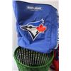 Image 3 : (2) Toronto Blue Jays Cooler Backpacks & Green Wicker Garbage Basket