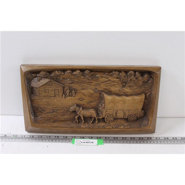 Rothhammer Wood Art - Carved Covered Wagon Scene - 16" x 8"