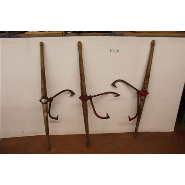 * (3) Antique Log Clamp Holders w/ Wood Bar - 48" Long