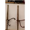 Image 3 : * (3) Antique Log Clamp Holders w/ Wood Bar - 48" Long
