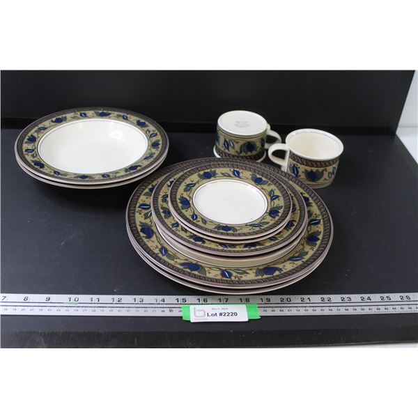 Mikasa Brand Dishes: (6) Plates, (2) Soup Bowls, (2) Mugs
