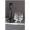 Image 1 : Black Art Glass Vase & Clear Rose Bowl Vase