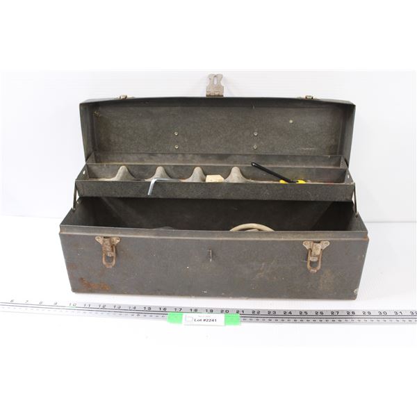 Portable Metal Tool Box w/ Vintage Electric Drill, & Contents